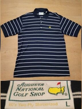 VTG The Masters Golf Polo Shirt  Augusta National Shop Large Men's Black Stripe